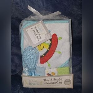Blue Hooded Towel & Washcloth Set
